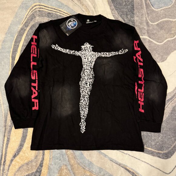 Hellstar QR Christ Longsleeve Black Tee Mens Size Medium or Large - Picture 1 of 3